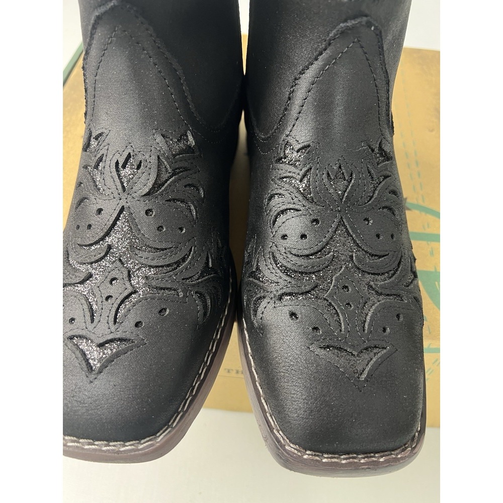 ROPER WOMEN'S KENNEDY BLACK WITH GLITTER INLAY WIDE SQUARE TOE COWBOY BOOTS Sz 9 - Picture 5 of 11